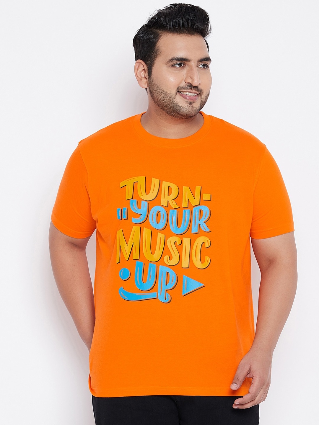 bigbanana Men Plus Size Orange Typography Printed Cotton Pure Cotton T-shirt