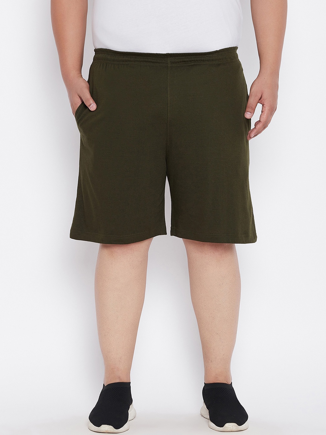 bigbanana Men Olive Green Mid-Rise Regular Shorts