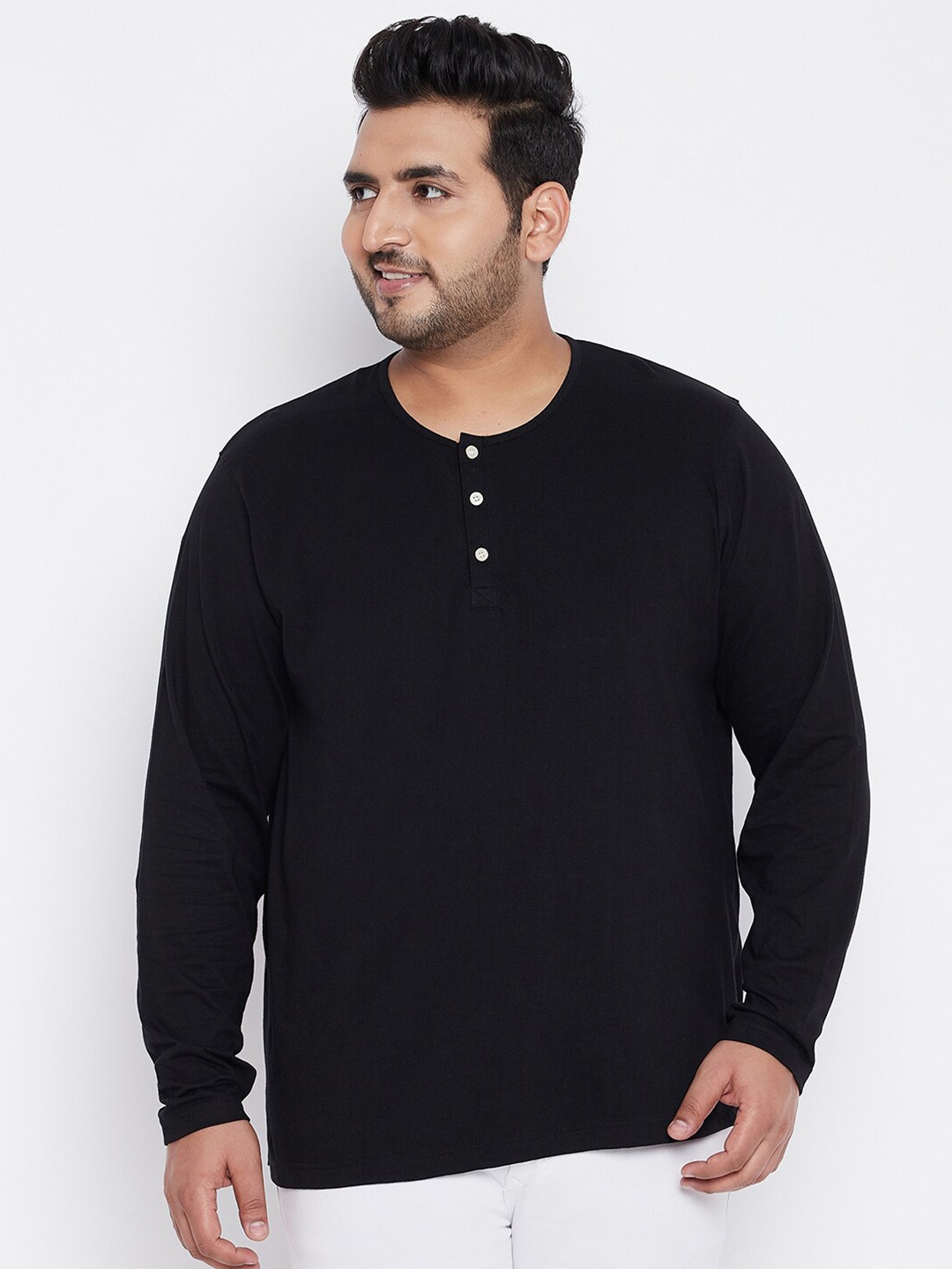 

bigbanana Men Black Henley Neck Cotton Pure Cotton T-shirt