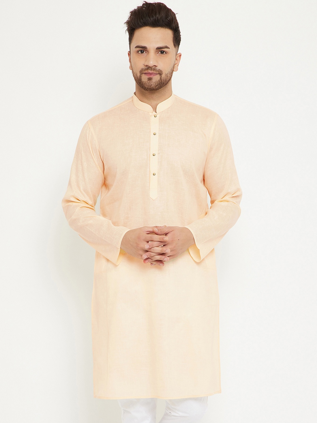 

VASTRAMAY Men Cream-Coloured Cotton Blend Straight Kurta