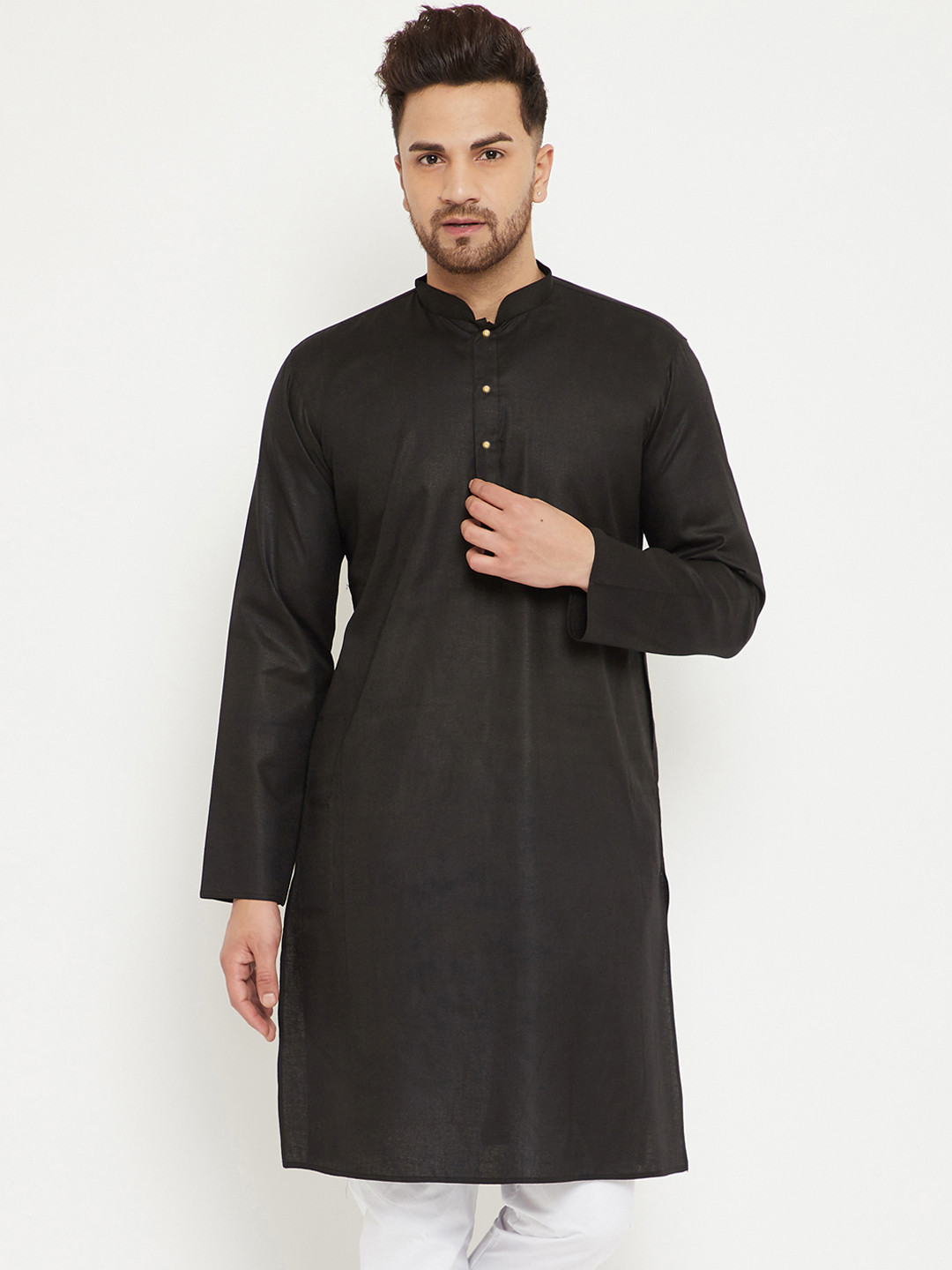 

VASTRAMAY Men Black Cotton Blend Straight Kurta