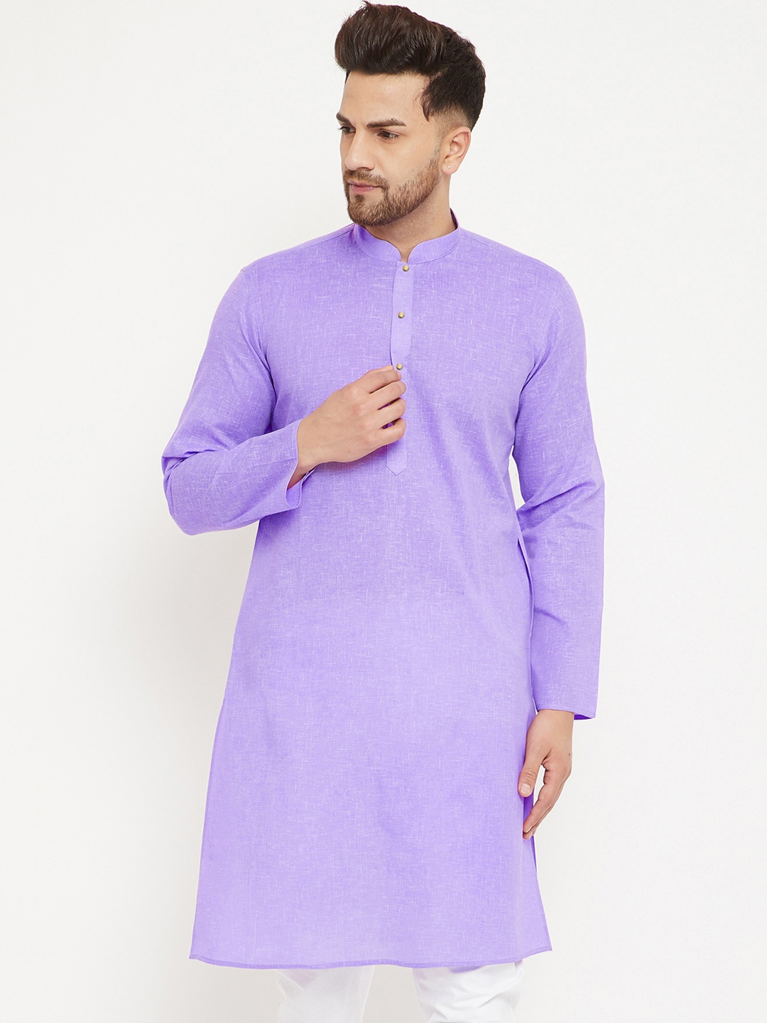 

VASTRAMAY Men Purple Cotton Blend Straight Kurta