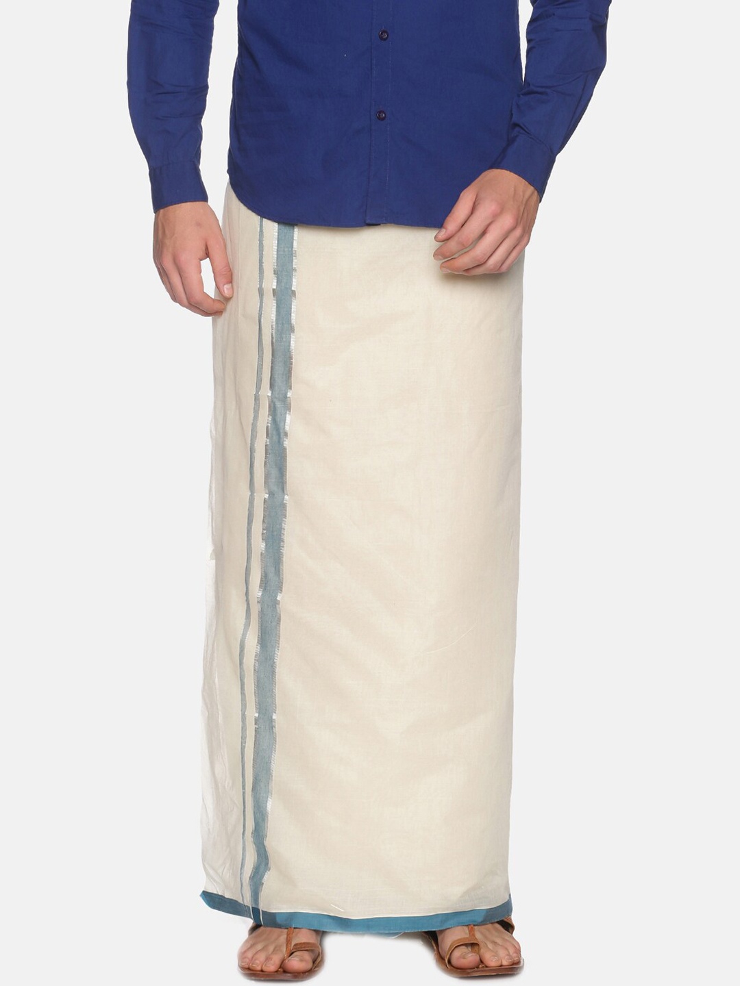 

Sethukrishna Men Off White Traditional Kerala Double Mundu