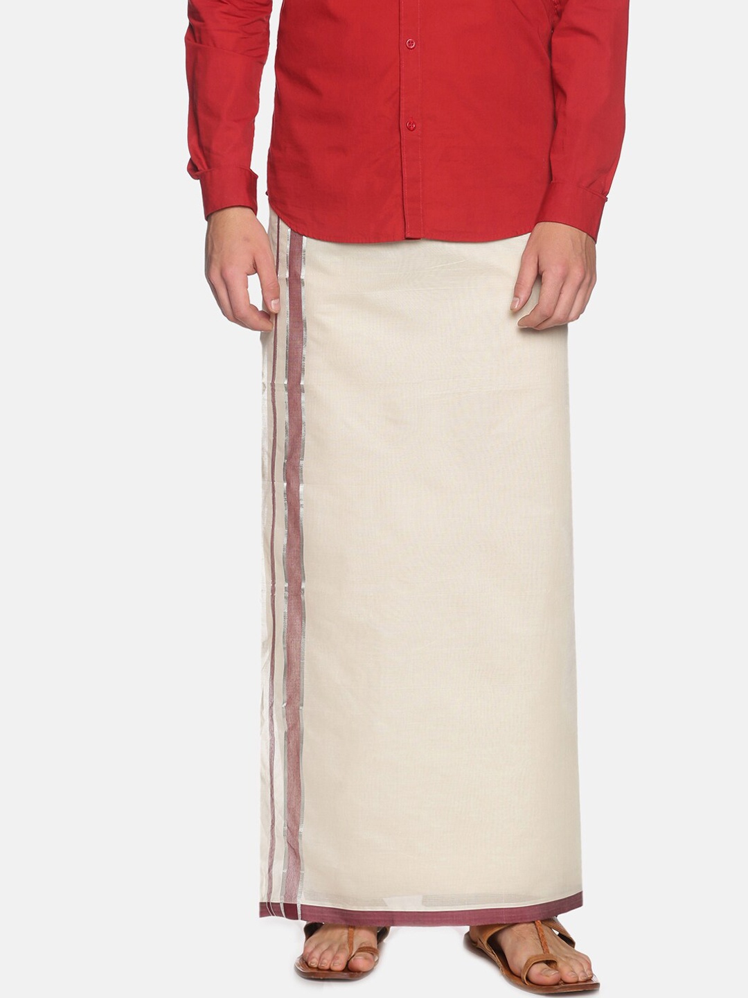

Sethukrishna Men Off White Traditional Kerala Double Mundu