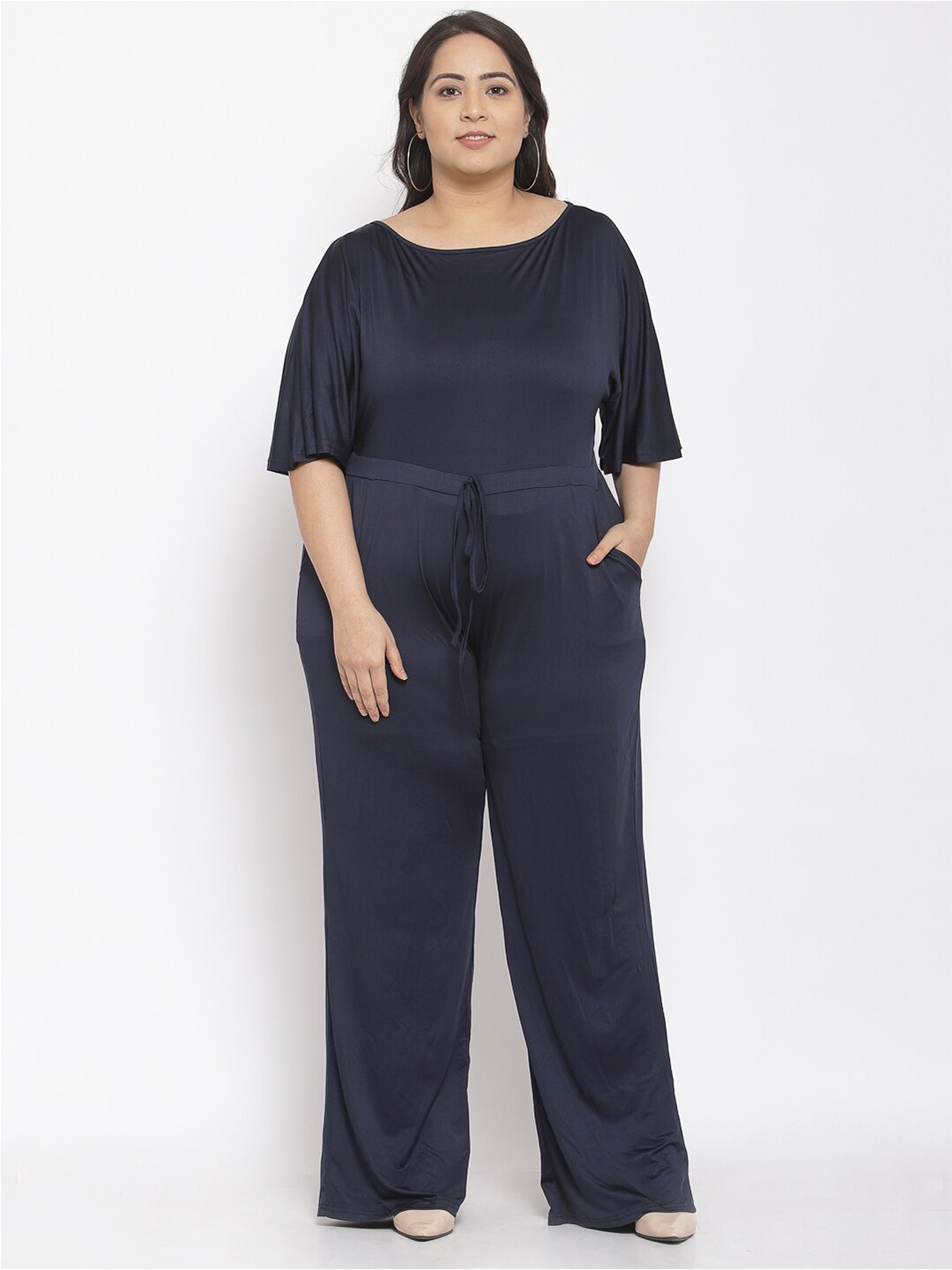 

Iki Chic Women Navy Blue Plus Size Wide Leg Jumpsuit