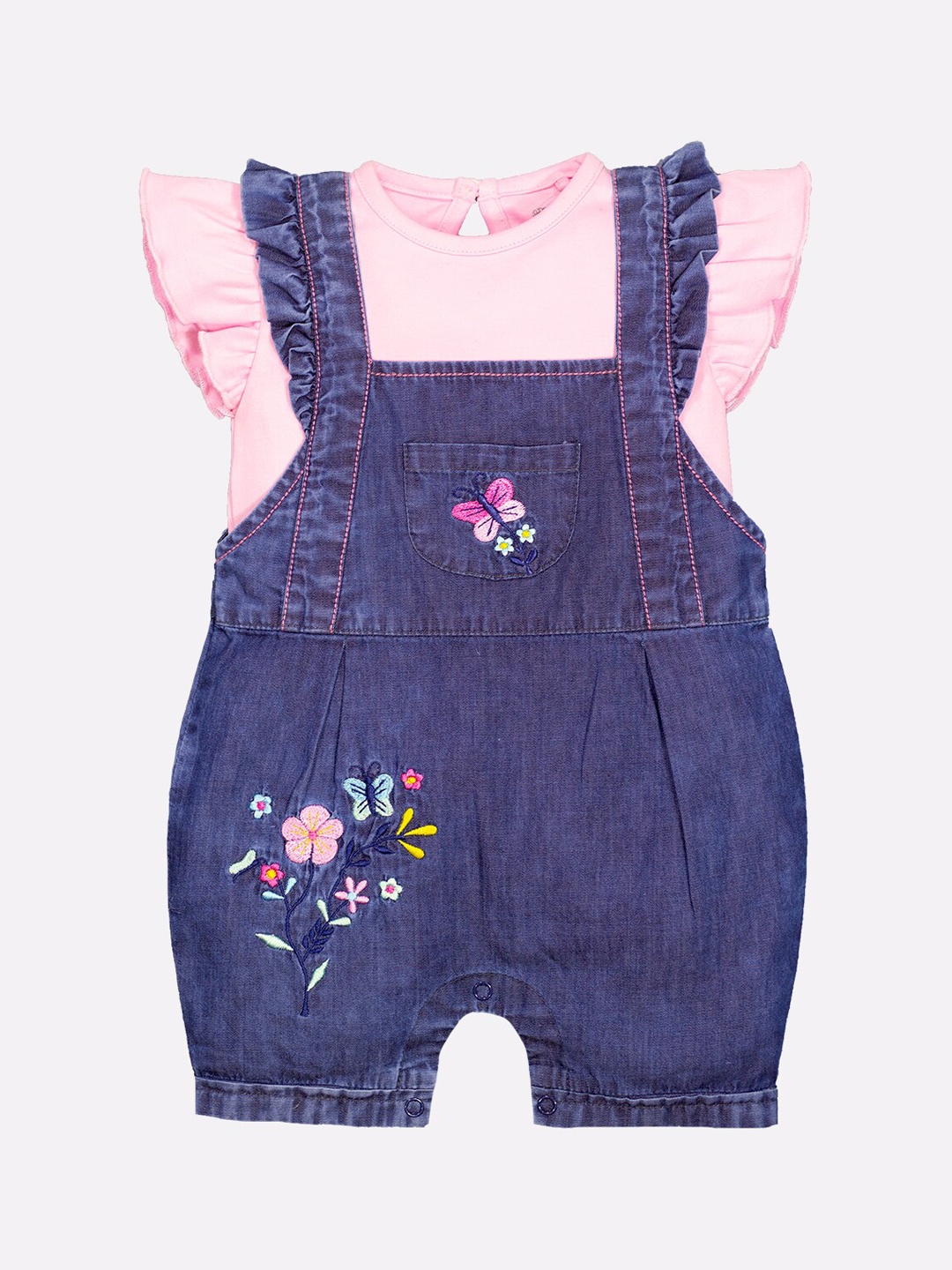 

BABY GO Girls Pink Cotton Dungarees