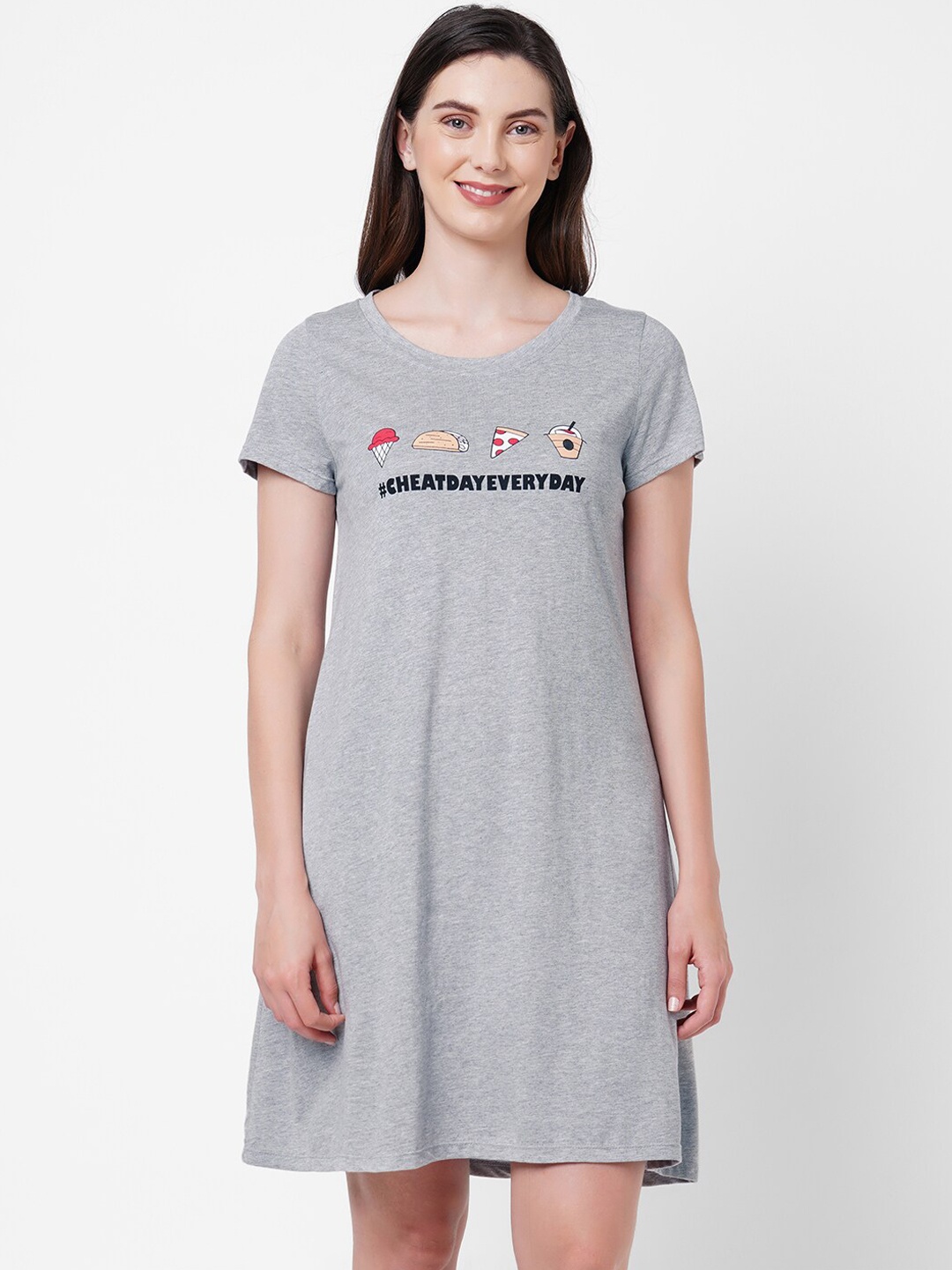 

Soie Women Grey Printed Sleep Shirt