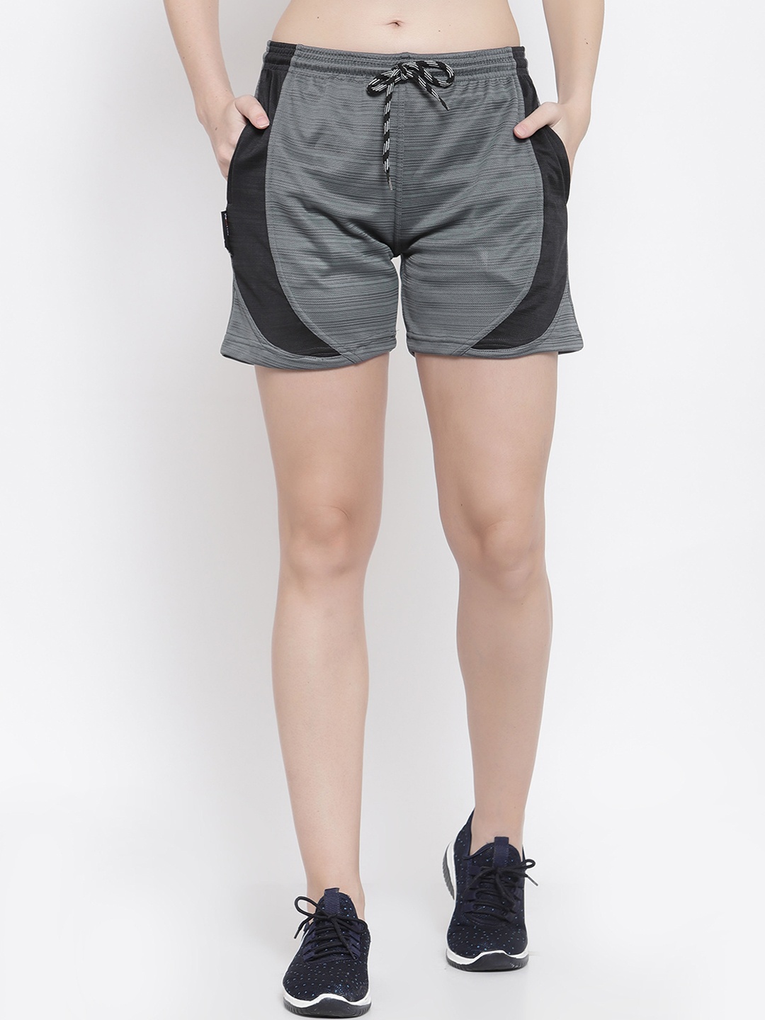 

KLOTTHE Women Grey & Black Mid-Rise Rapid Dry Training & Gym Shorts