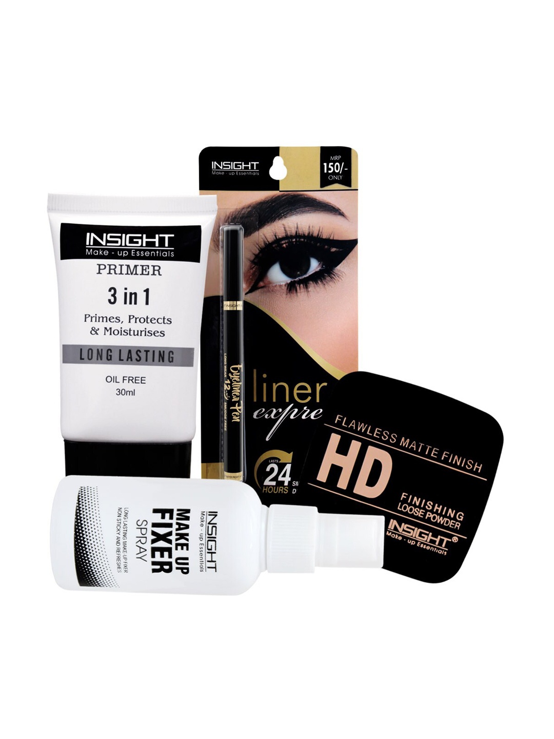 

INSIGHT Combo of Primer & Make-Up Fixer Spray with Loose Powder & Eyeliner Pen, Multi