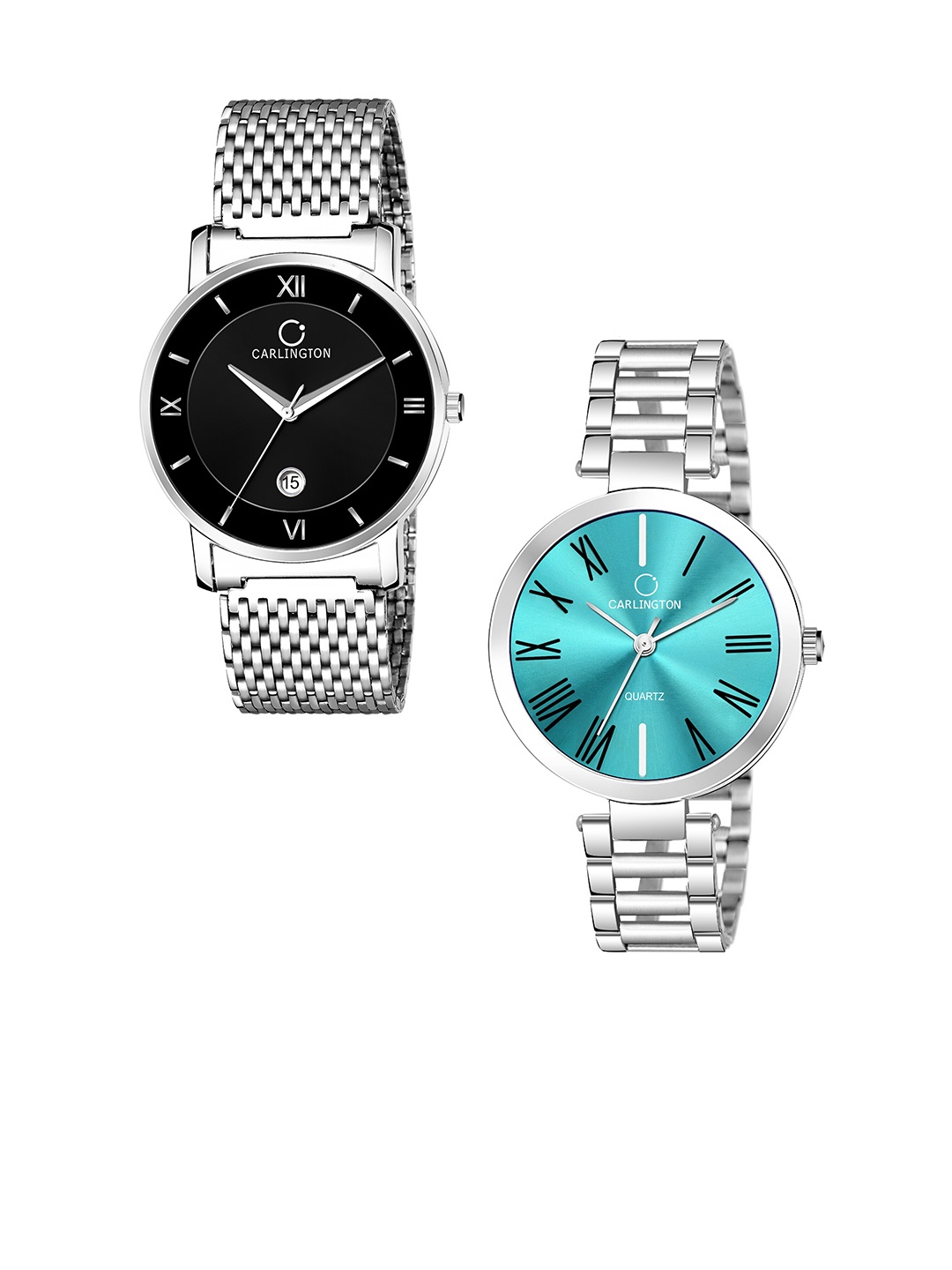 

CARLINGTON Men Set of 2 Bracelet Style Straps Analogue Watches, Black