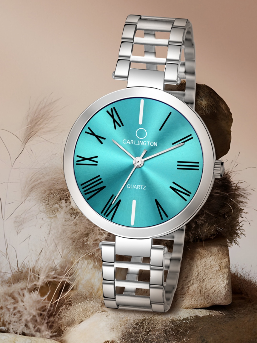 

CARLINGTON Women Blue Dial & Silver Toned Stainless Steel Bracelet Style Straps Analogue Watch, Turquoise blue