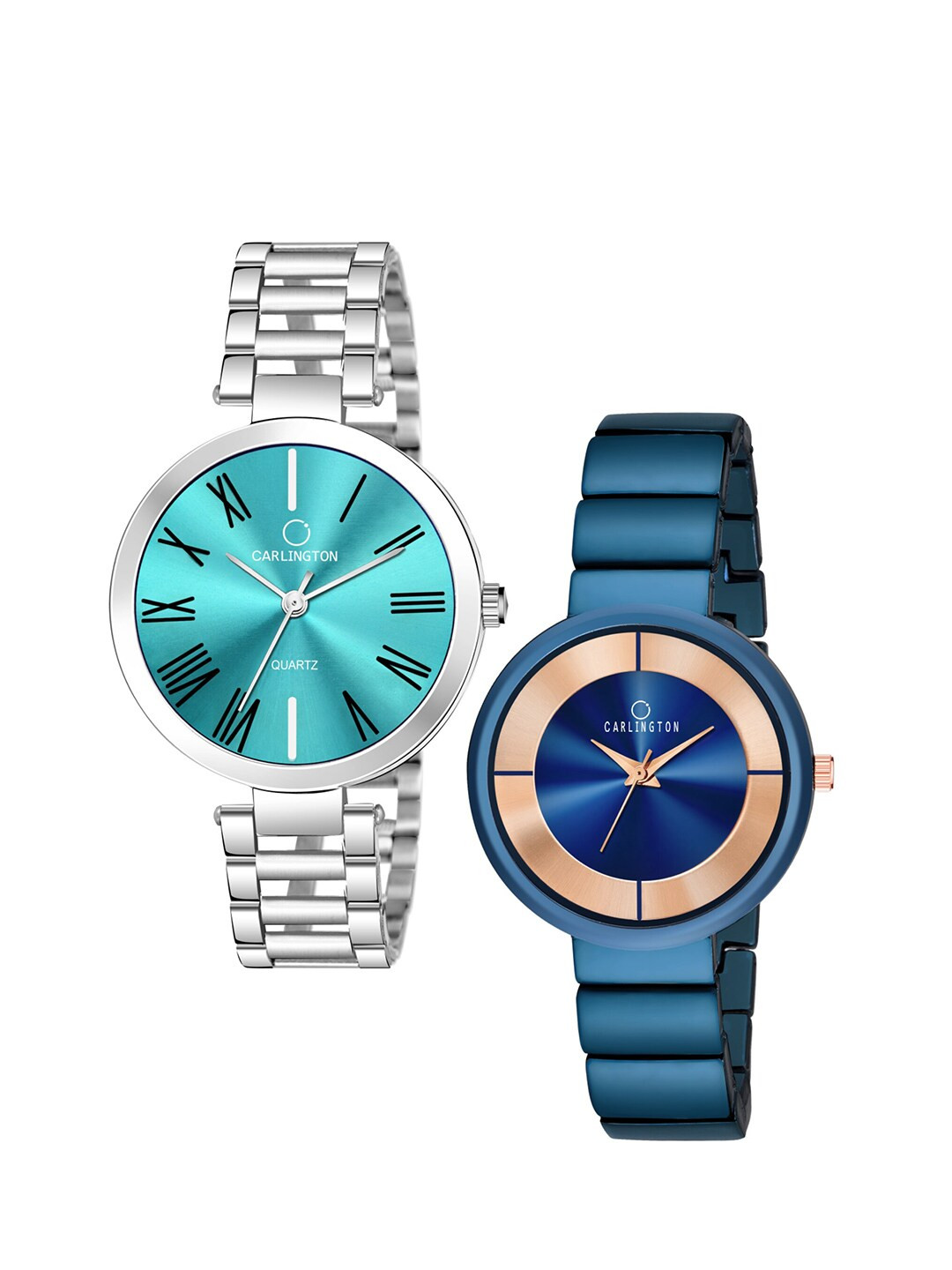 

CARLINGTON Women Set of 2 Stainless Steel Bracelet Style Straps Analogue Watches, Blue
