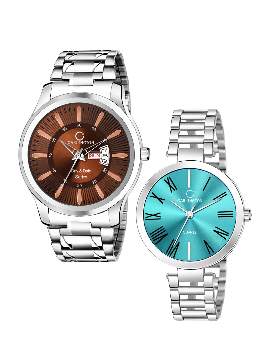 

CARLINGTON Men Set of 2 Stainless Steel Bracelet Style Straps Analogue Watches, Brown