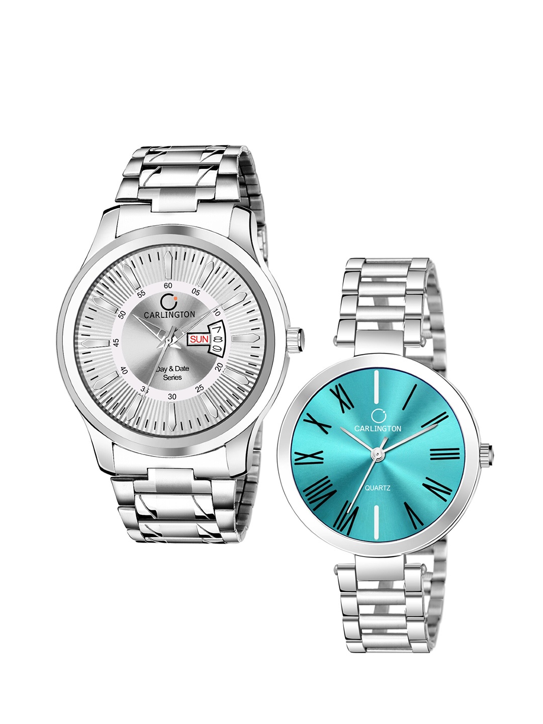 

CARLINGTON Men Set of 2 Stainless Steel Bracelet Style Straps Analogue Watches, Silver