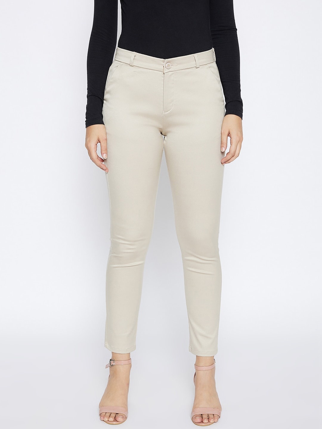

Crimsoune Club Women Cream-Coloured Slim Fit Formal Trousers