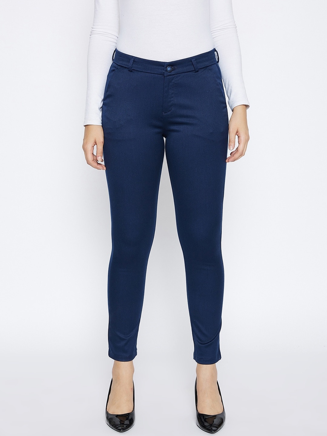 

Crimsoune Club Women Navy Blue Slim Fit Formal Trousers