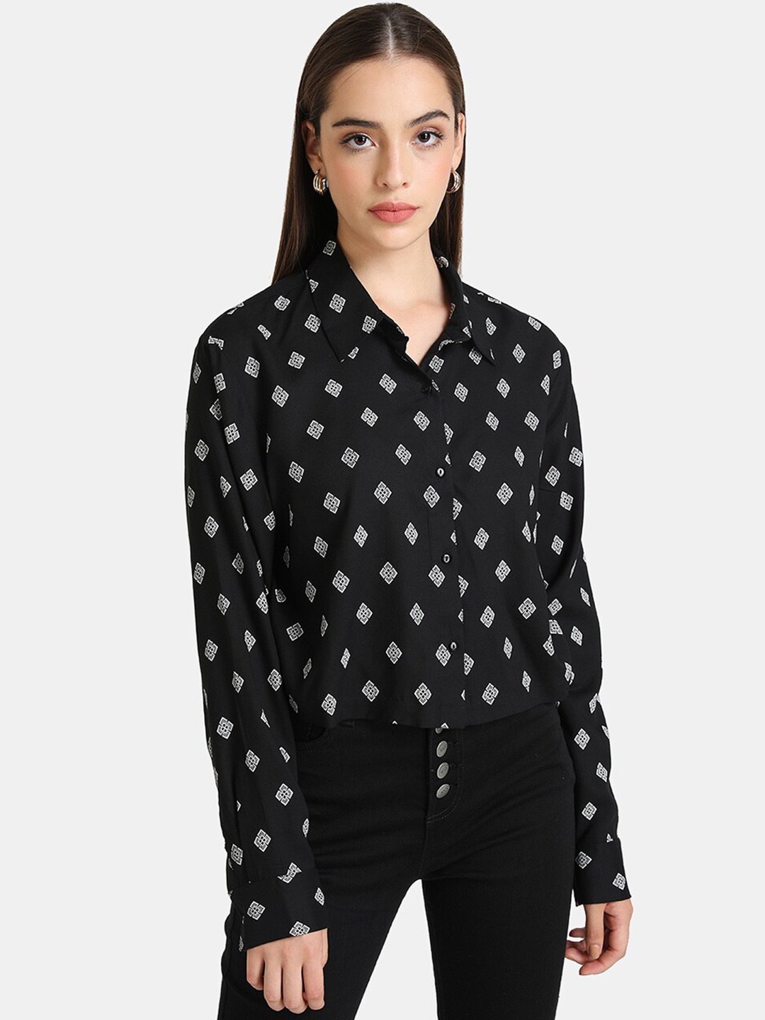 

Kazo Women Black Printed Casual Shirt