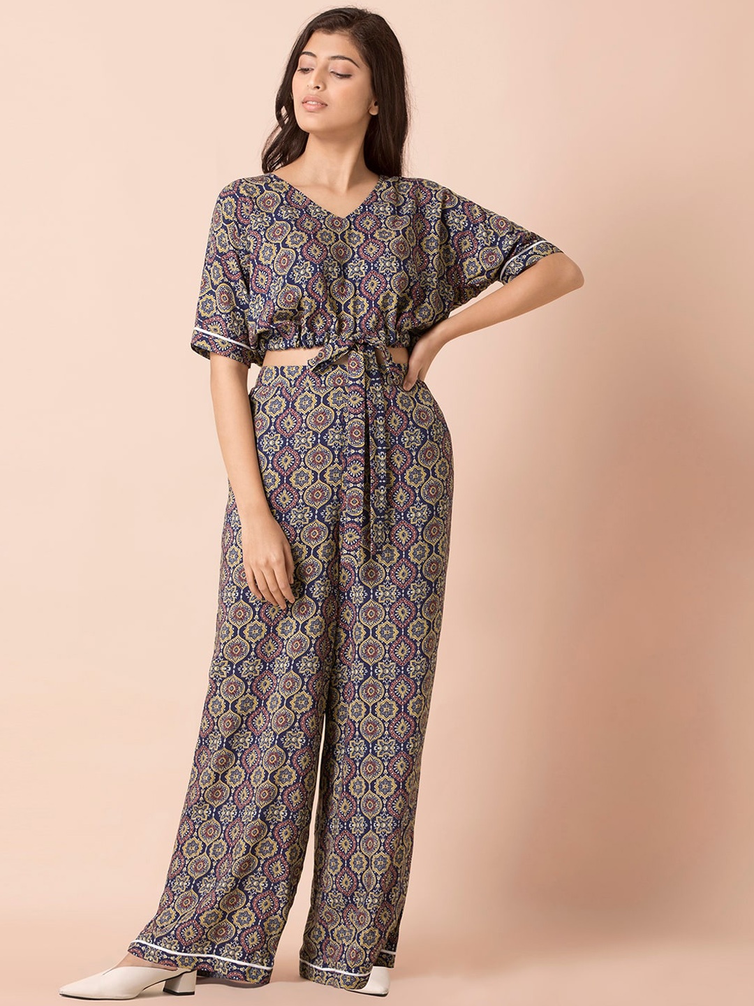 

INDYA Women Navy Blue & Beige Printed Co-Ords Sets