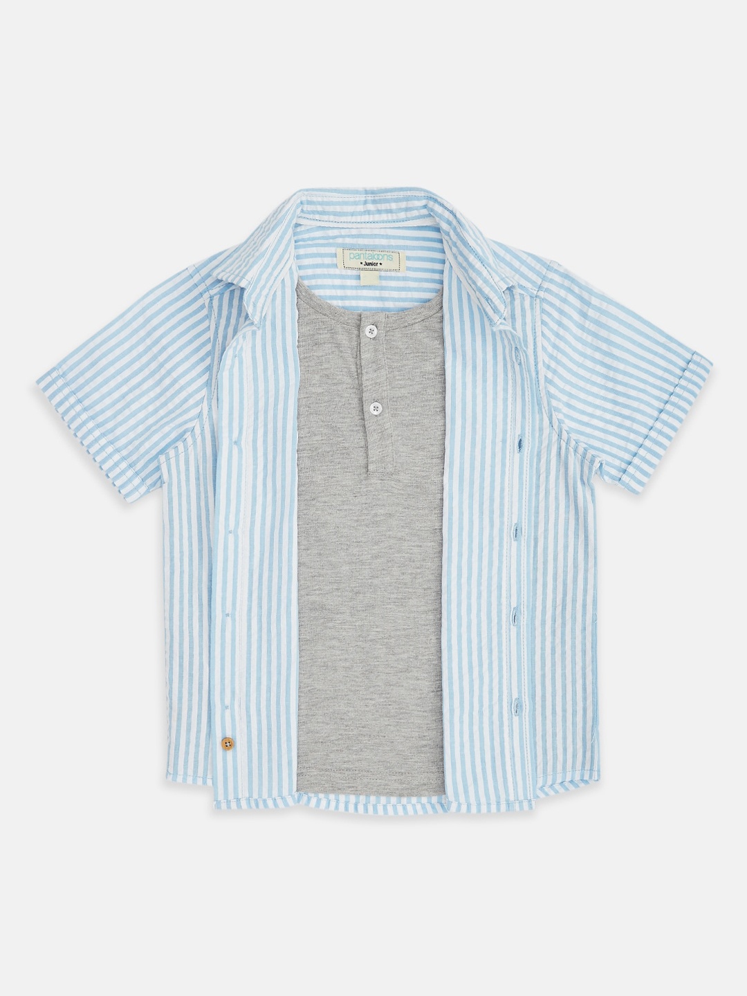 

Pantaloons Junior Boys Blue Striped Casual Shirt