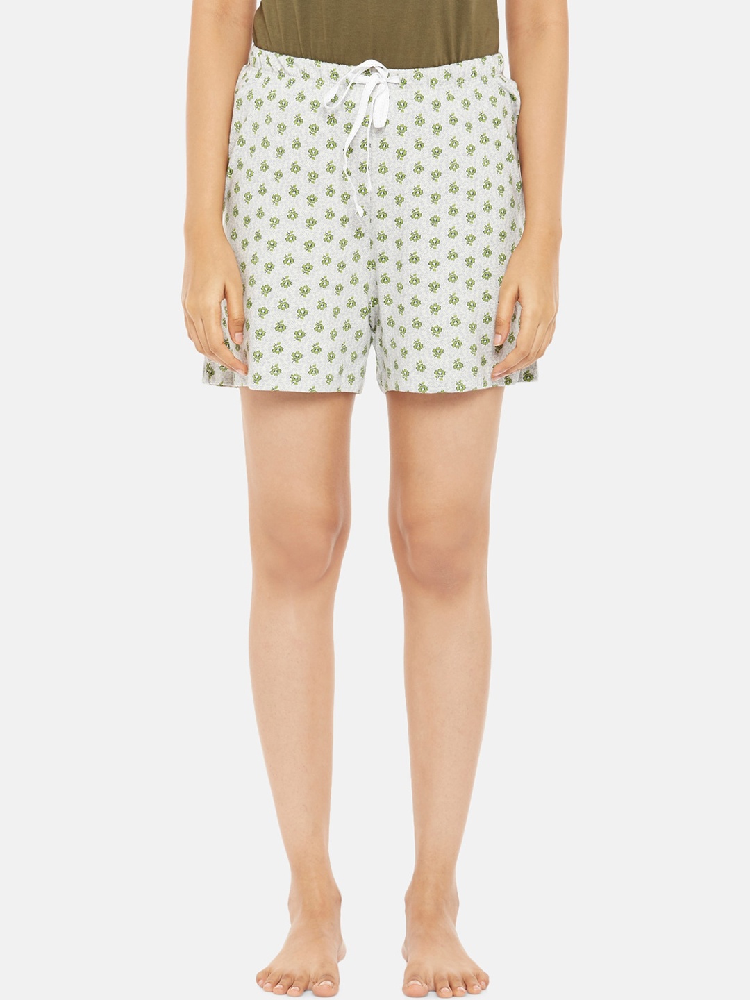 

Dreamz by Pantaloons Women Grey Melange Printed Mid-Rise Regular Shorts