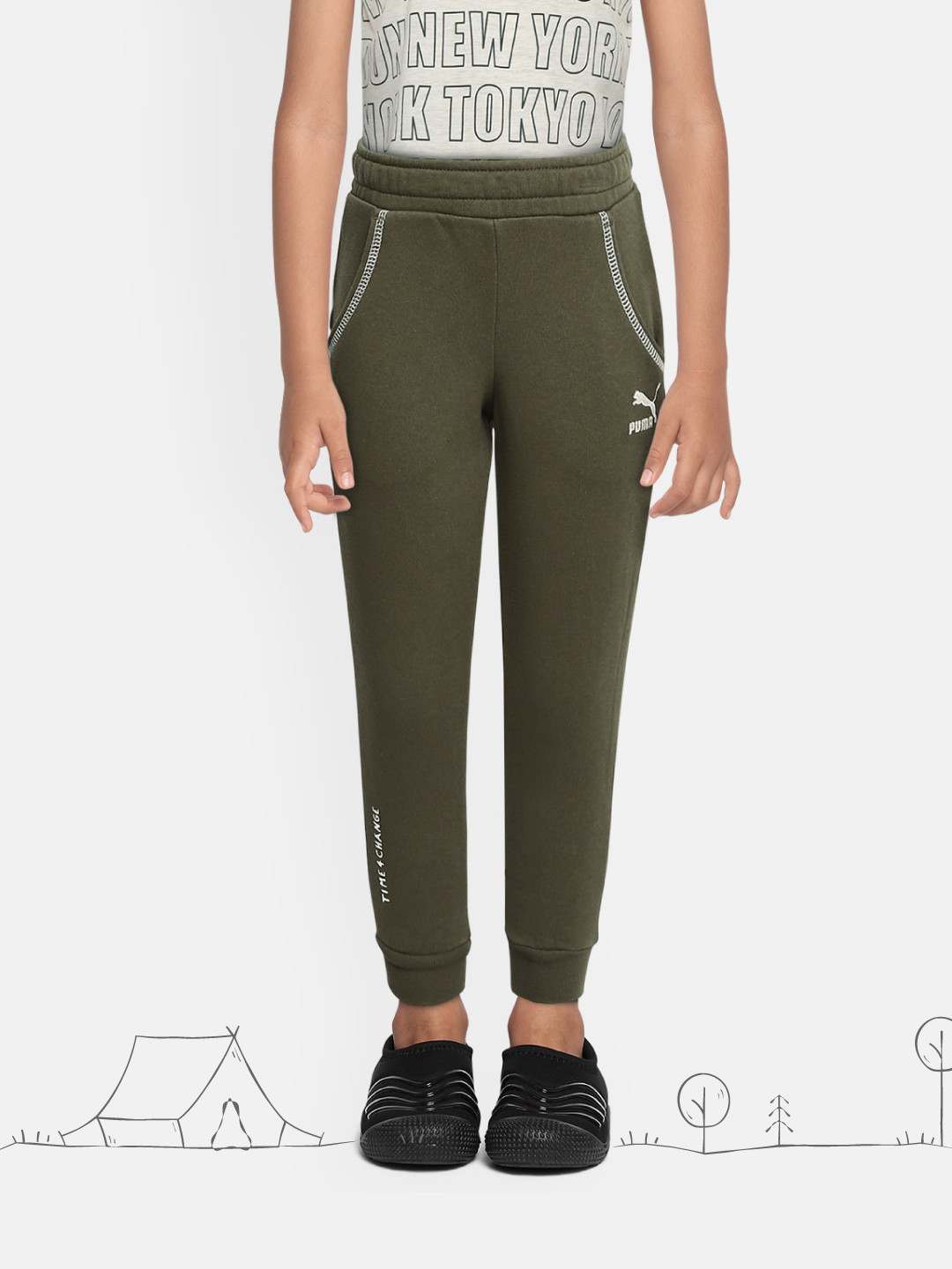 

Puma Kids Olive Green Pure Cotton T4C Knitted Regular fit Joggers