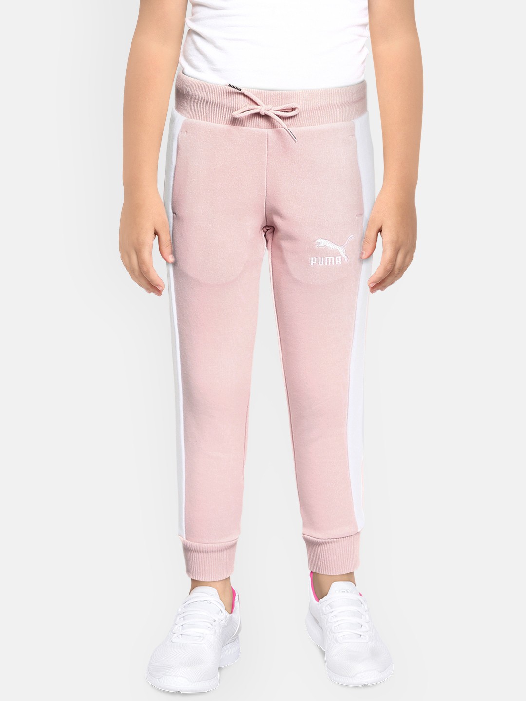 

Puma Girls Pink Classics T7 Straight-fit Knitted Colourblocked Joggers