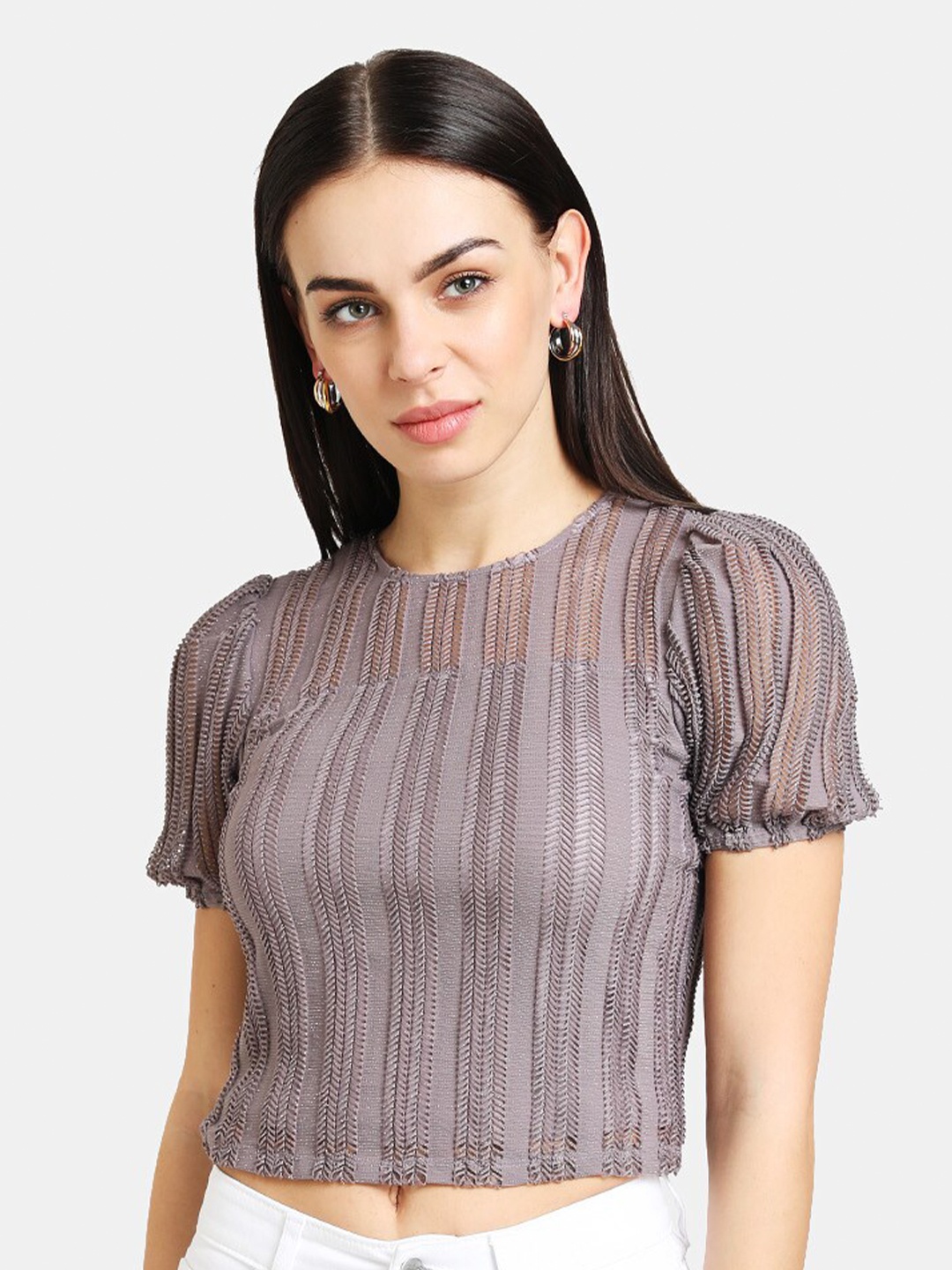 

Kazo Mauve & etherea Striped Regular Top