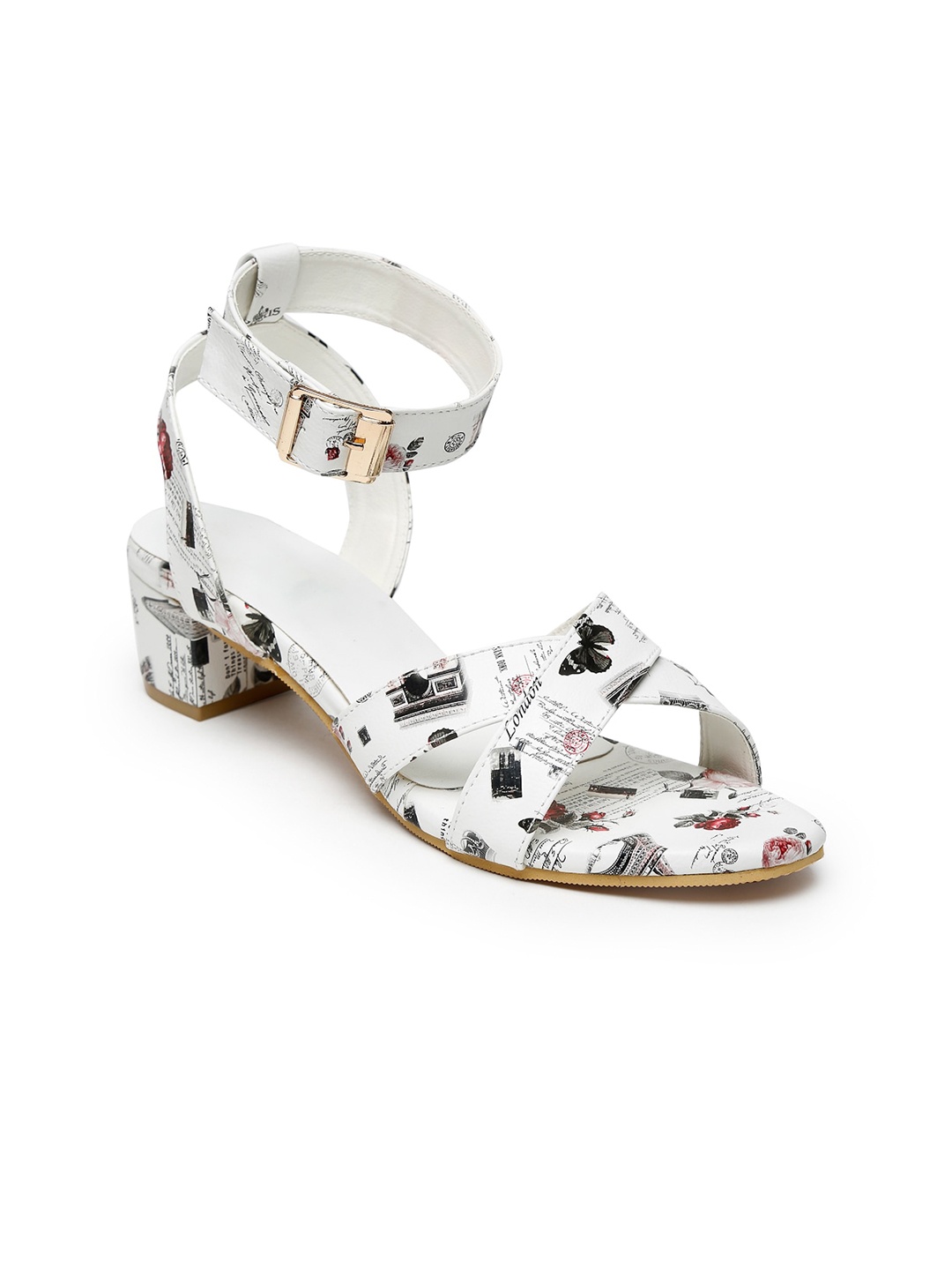 

Misto White Printed PU Block Gladiators with Buckles