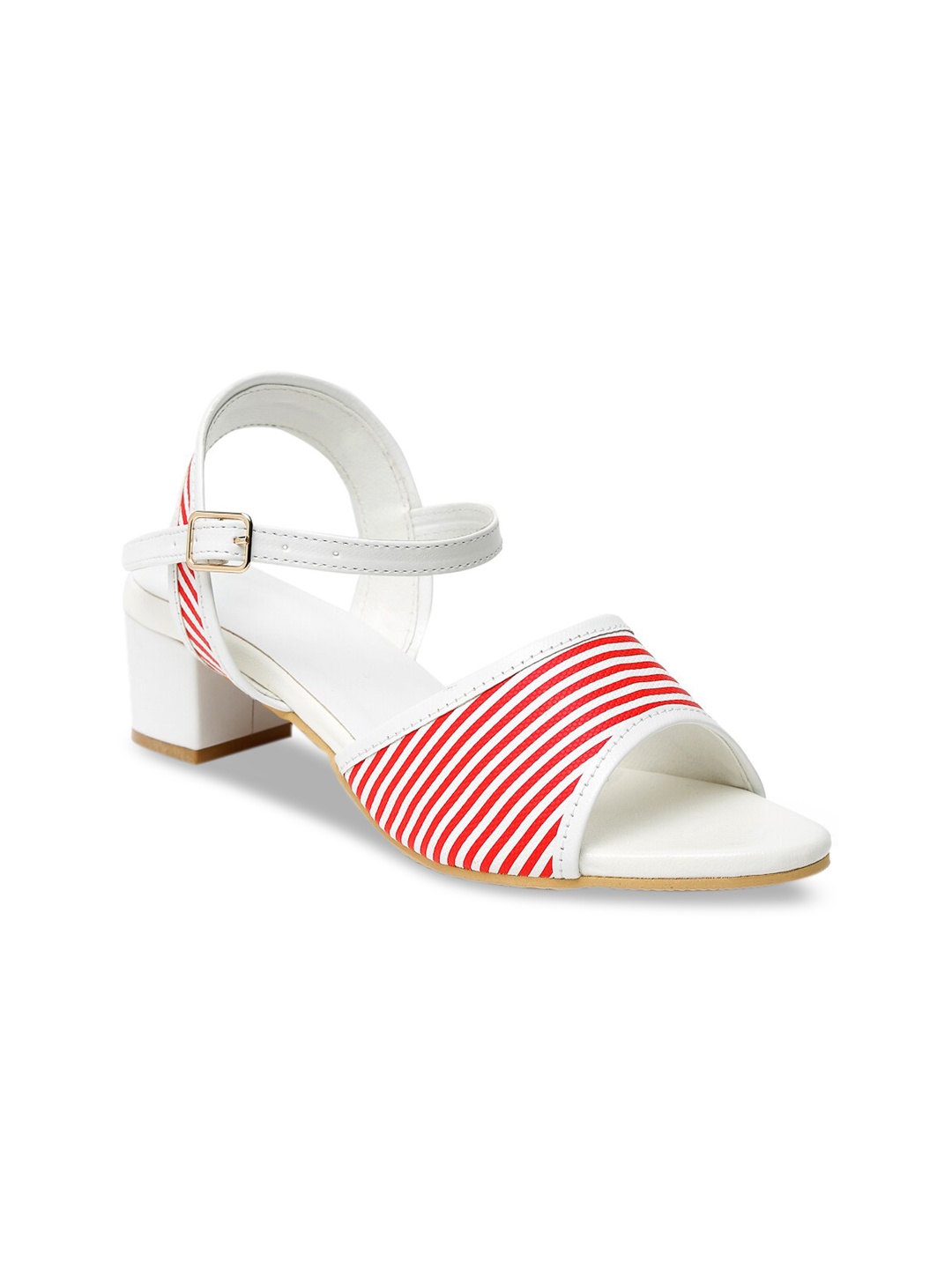 

Misto White Printed PU Block Sandals