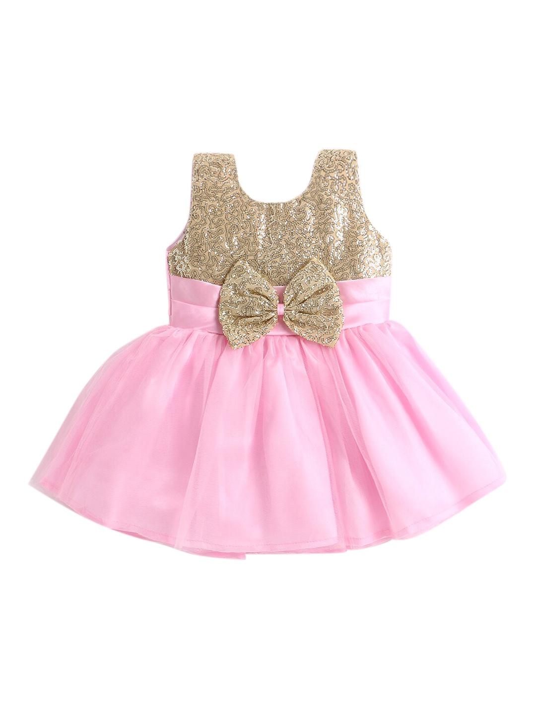 

The Magic Wand Girls Pink & Gold-Toned Satin Embellished Fit and Flare Dress