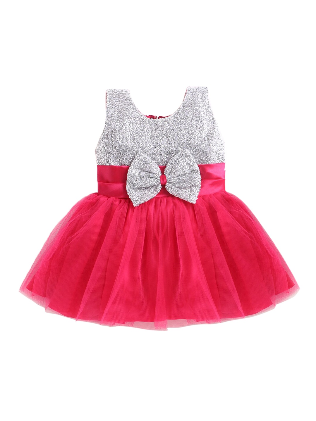 

The Magic Wand Girls Fuchsia & Silver-Toned Satin Embellished Fit and Flare Dress