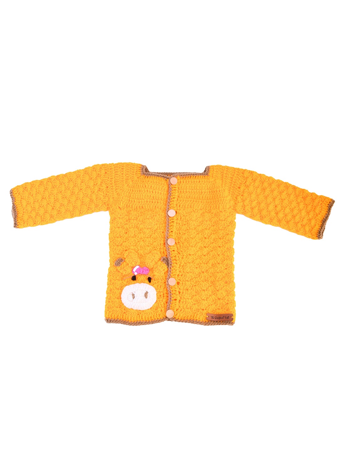 

The Original Knit Unisex Kids Yellow Front-Open Embroidered Detail Handmade Sweater
