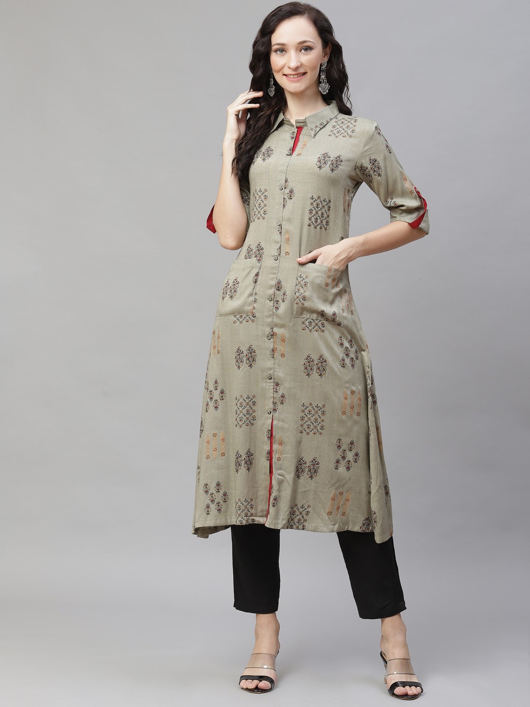 

AHIKA Women Taupe Printed Kurta