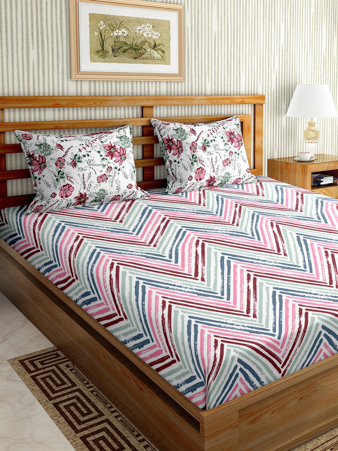 

BELLA CASA Red & White Floral 150 TC King Bedsheet with 2 Pillow Covers