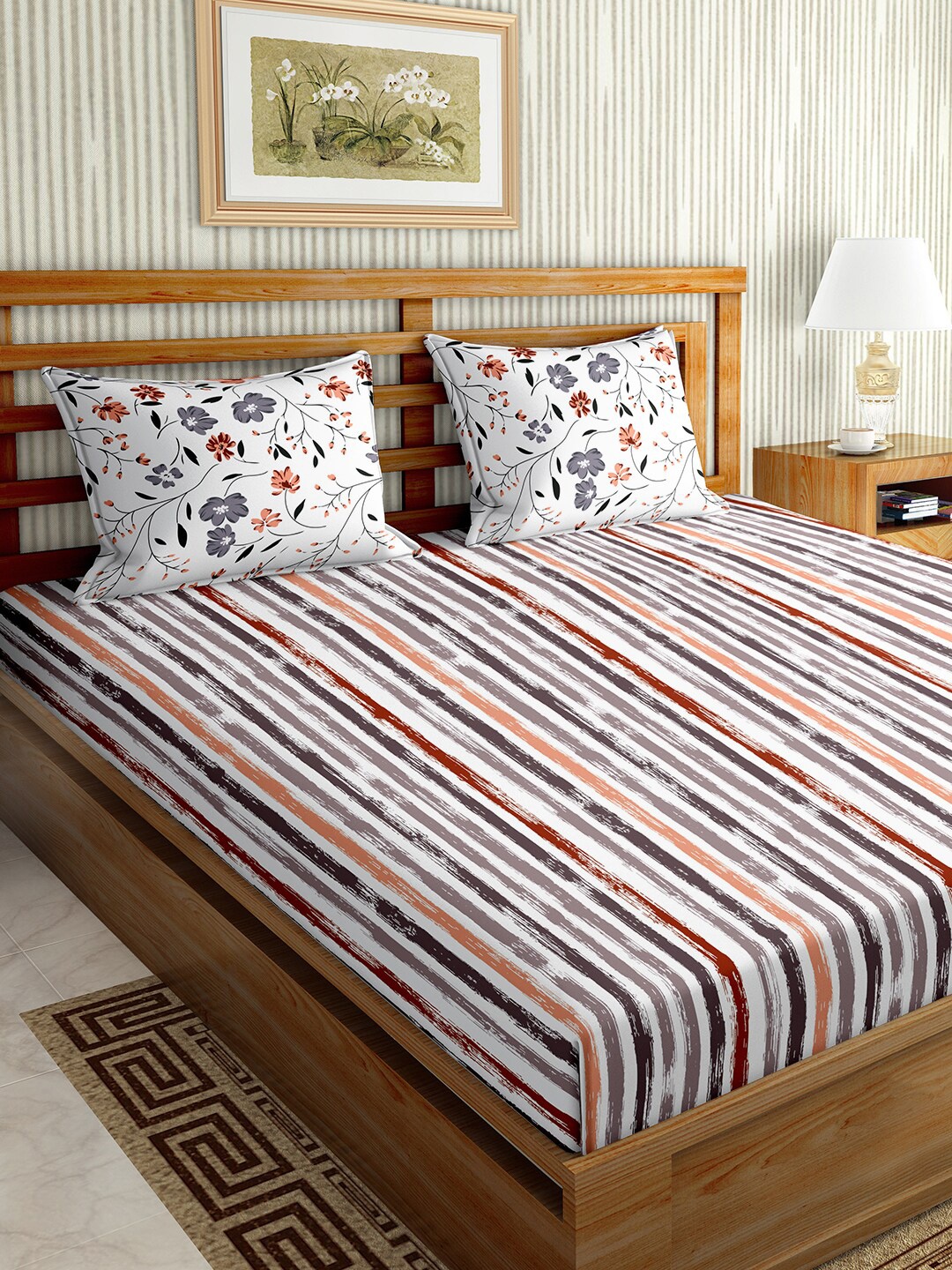 

BELLA CASA Multicoloured Striped 150 TC King Bedsheet with 1 Pillow Cover, Multi
