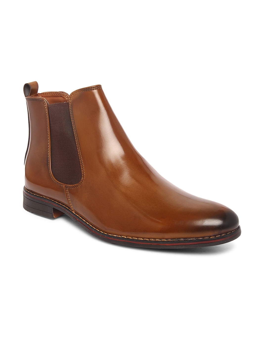 

MUTAQINOTI Men Tan Solid Round Toe Flat Boots