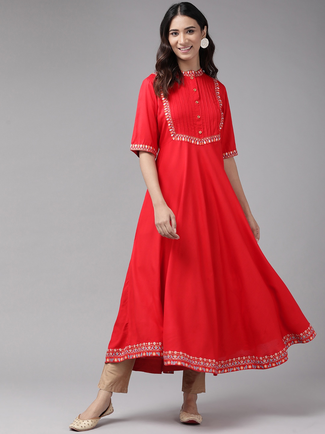 

YASH GALLERY Women Red Ethnic Motifs Yoke Design Kurta