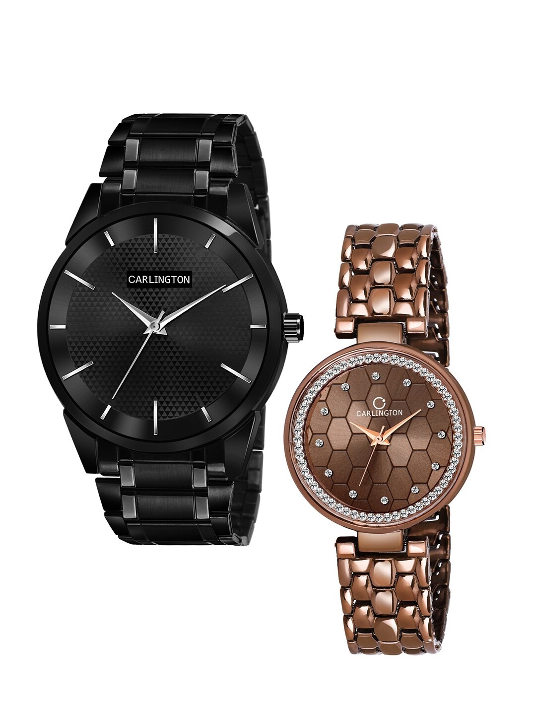 

CARLINGTON Unisex Set of 2 Stainless Steel Straps Analogue Watches, Black