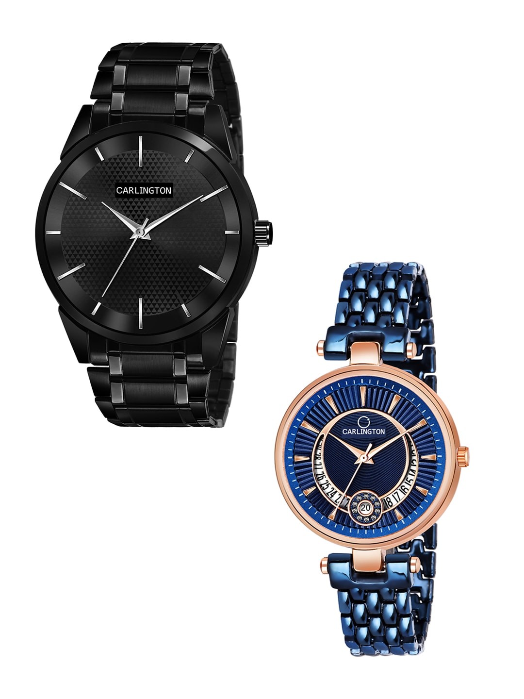 

CARLINGTON Unisex Pack-2 Black& Blue Dial& Stainless Watch Combo CT-6110BB and Bella Blue