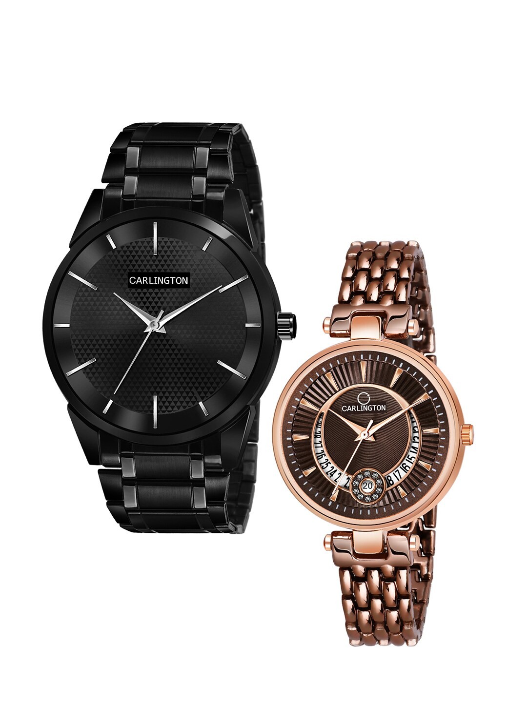 

CARLINGTON Unisex Set of 2 Stainless Steel Straps Analogue Watches, Black