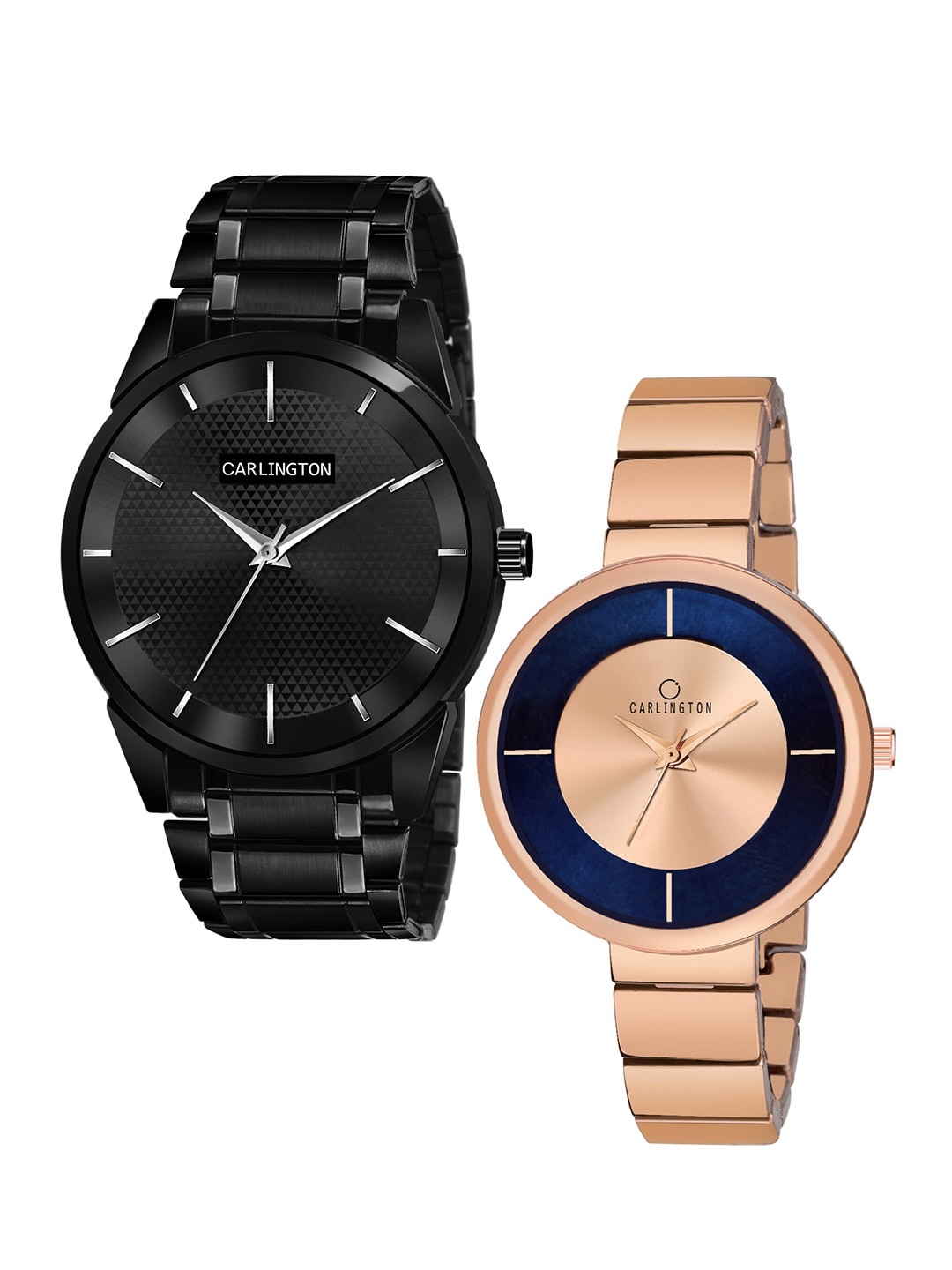 

CARLINGTON Unisex Set of 2 Stainless Steel Straps Analogue Watches, Black