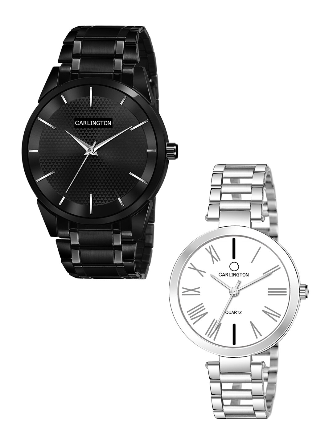 

CARLINGTON Unisex Pack-2 Black& Silver Watch Combo CT-6110BB and 112 Silver Silver