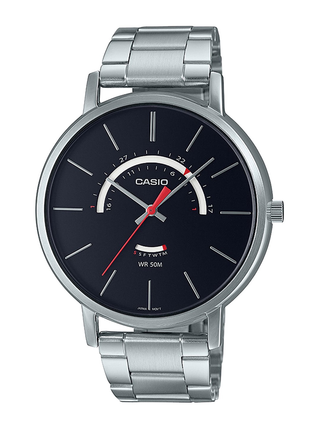 

CASIO Men Black Dial & Silver Toned Stainless Steel Bracelet Style Straps Analogue Watch A1877