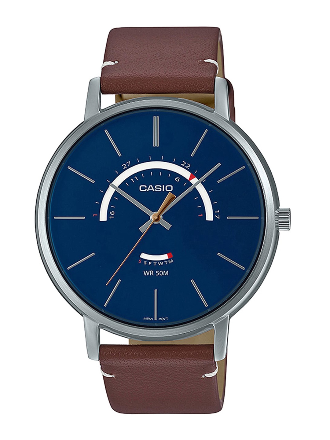

CASIO Men Blue Dial & Brown Leather Straps Analogue Watch A1878