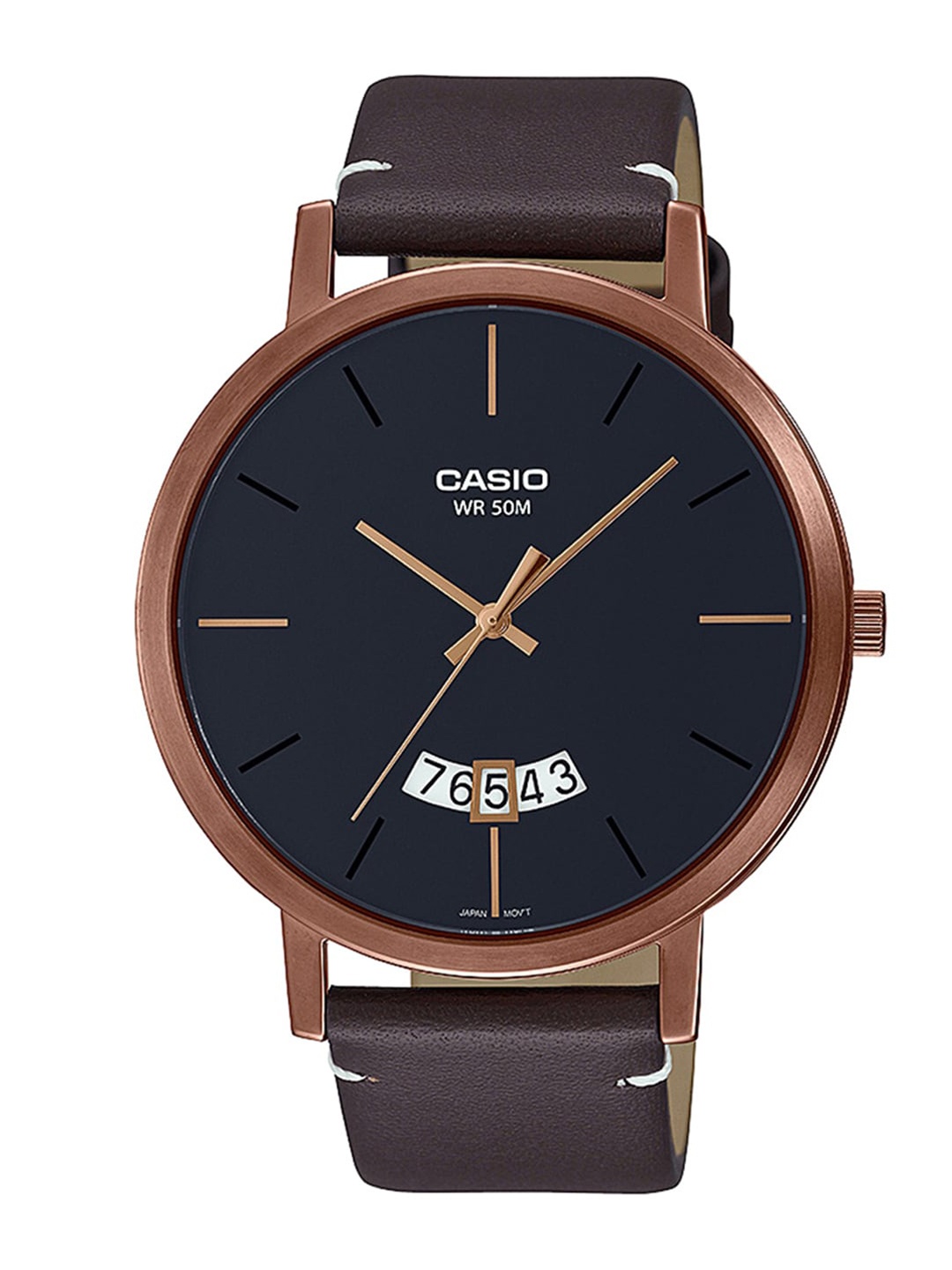 

CASIO Men Black Dial & Black Leather Straps Analogue Watch A1875