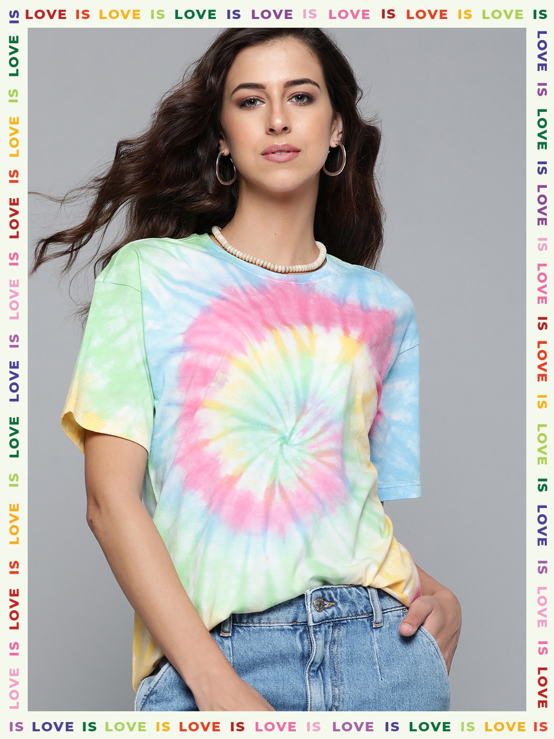 

VividArtsy Women Pink & Blue Pure Cotton Tie and Dyed T-shirt