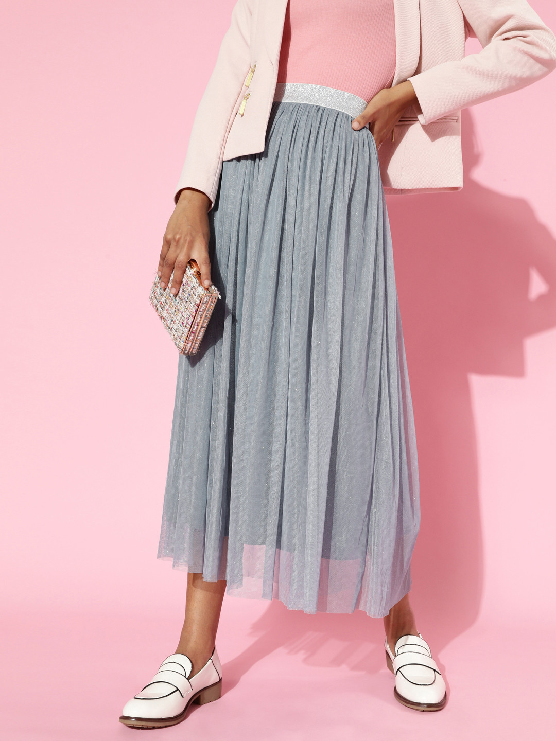 

SASSAFRAS Women Grey Solid Flared Maxi Skirt