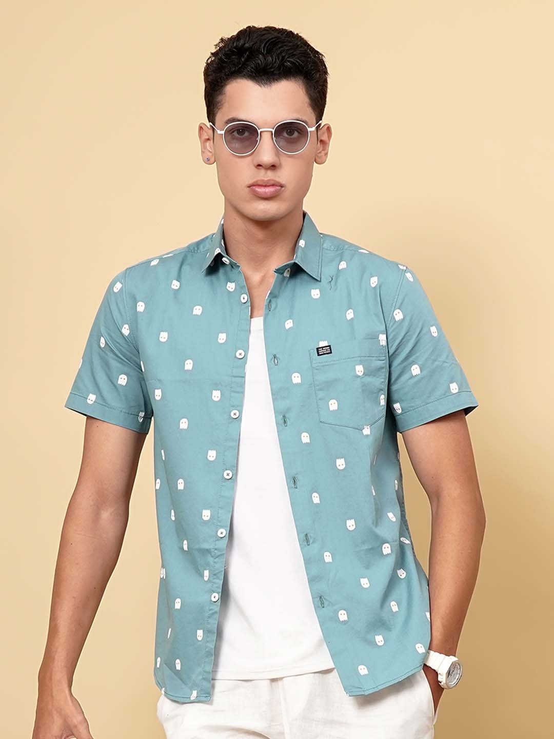 

The Indian Garage Co Men Blue & White Printed Slim Fit Casual Shirt
