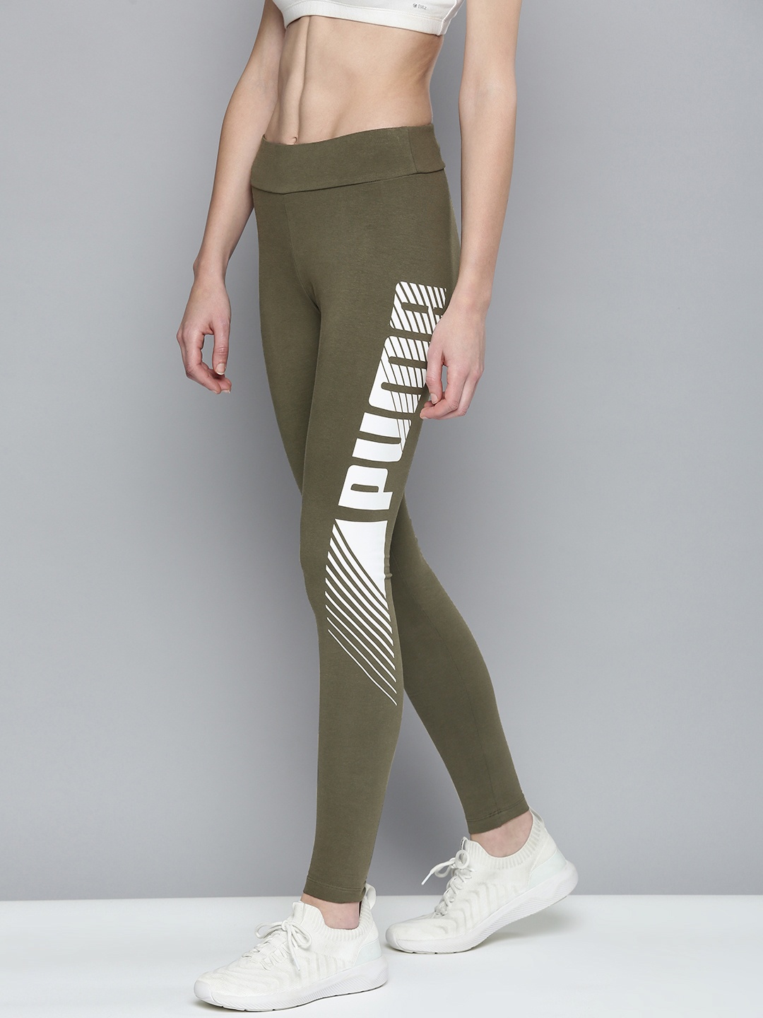 

Puma Women Olive Green Printed Slim Fit Tights