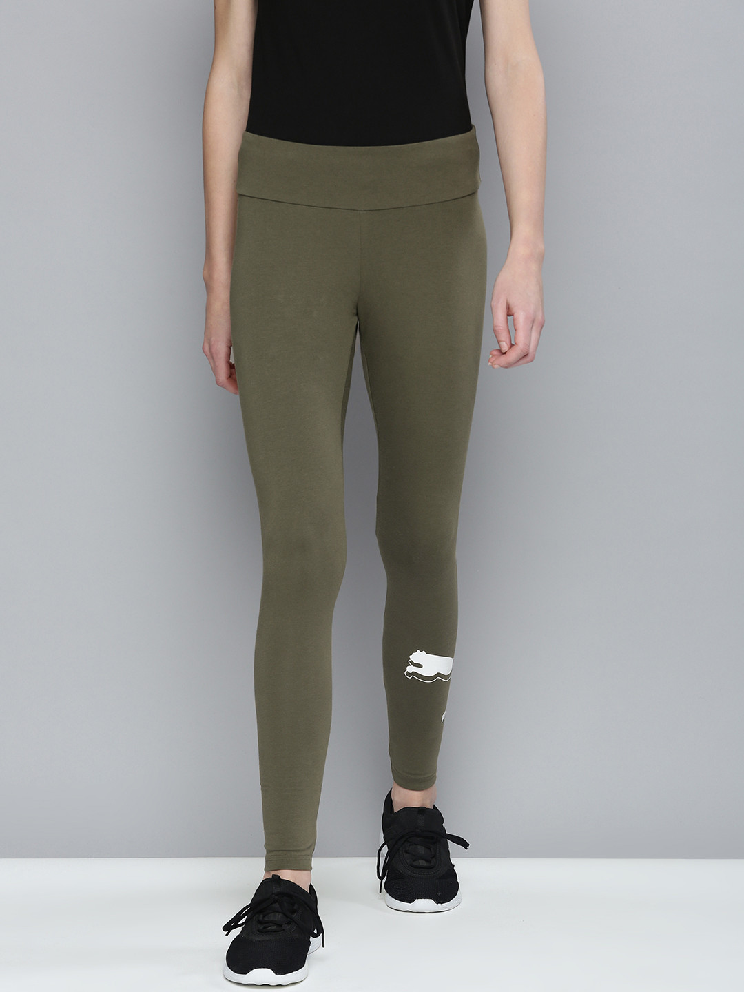 

Puma Women Olive & White Brand Logo Printed Tights